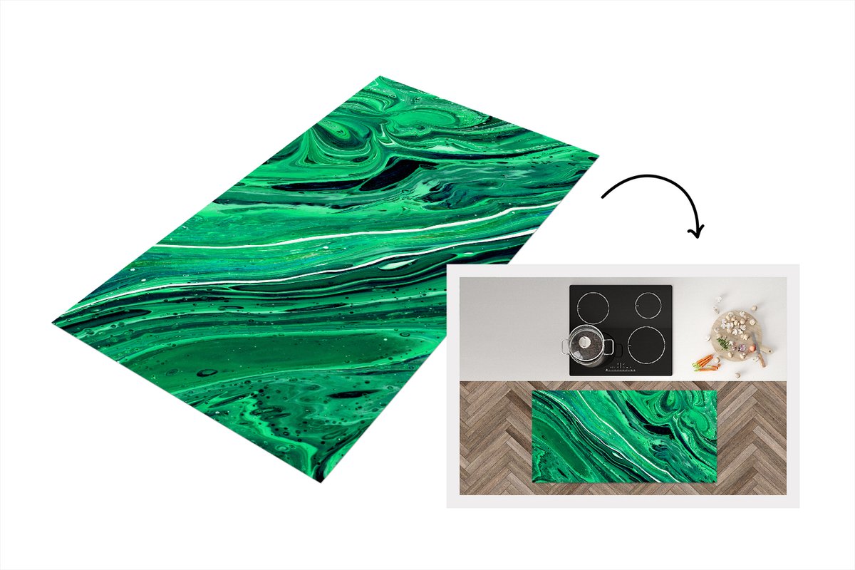 KitchenYeah Keukenloper 120x60 cm - Keukenmat vinyl Marmer - Olieverf - Groen - Keukenmatten loper - Keuken vloerkleed tapijt