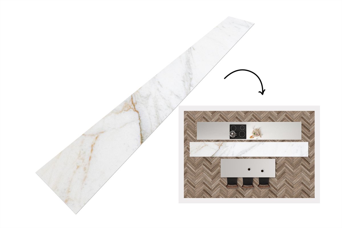 KitchenYeah Keukenloper 480x60 cm - Keukenmat vinyl Marmer - Steen - Wit - Goud - Marmerlook - Steen - Luxe - Keukenmatten loper - Keuken vloerkleed tapijt Klassiek marmer