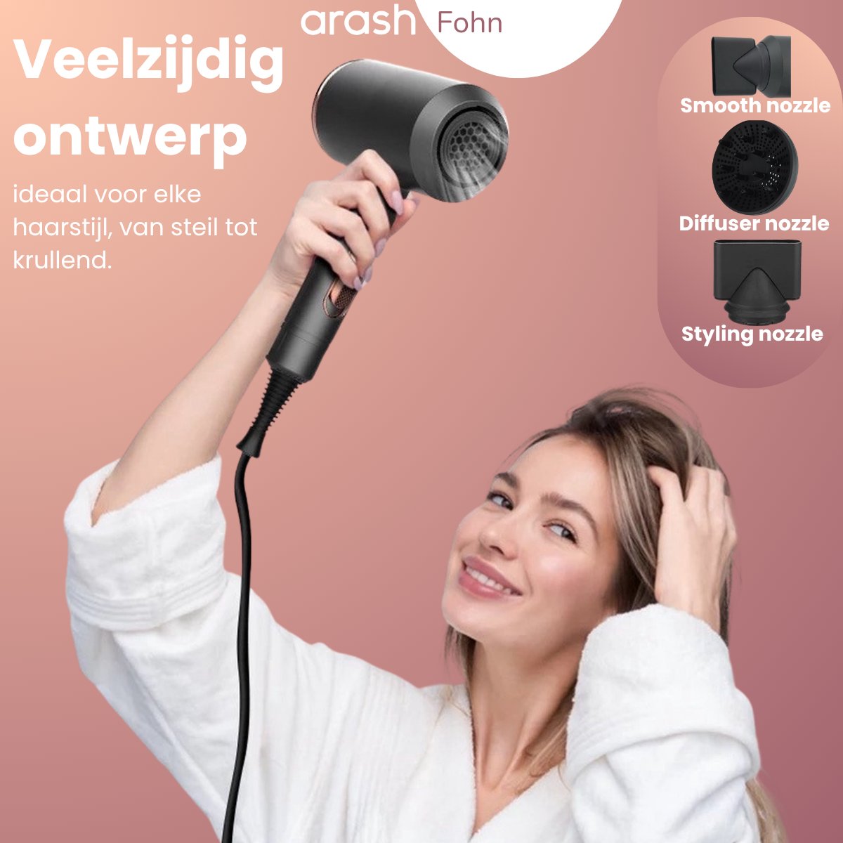 Arash föhn met diffuser - Föhn - 3 Standen - 2000 Watt - afbeelding 3