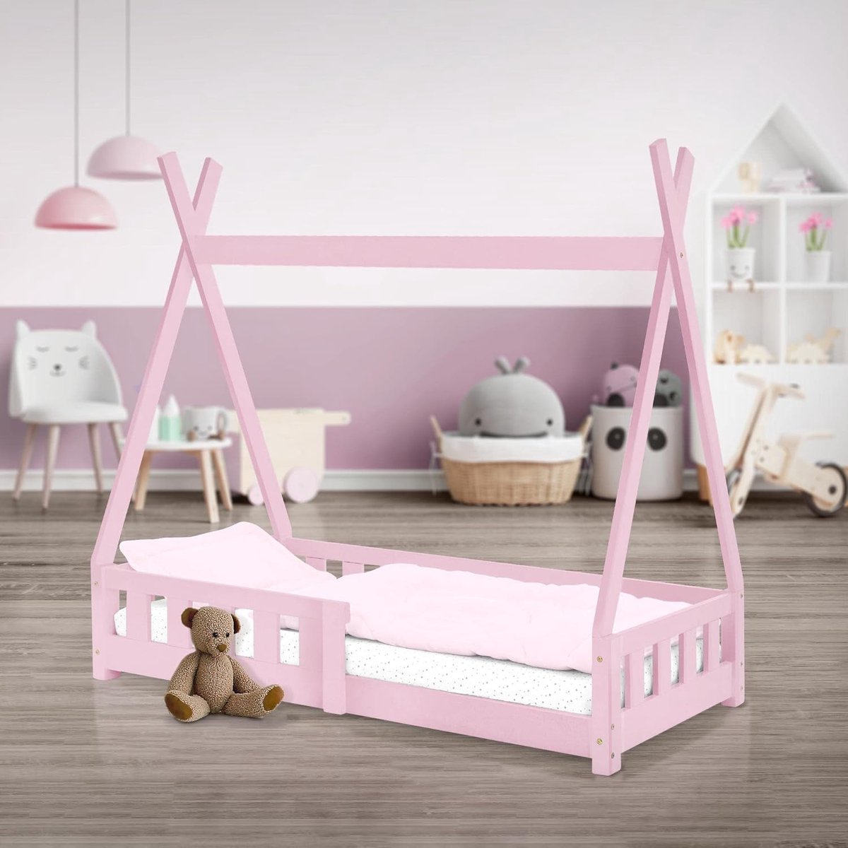 Lexium Store Lexium Grondbed - Peuterbed - Kinderbed - Bedhuisje - Huisbed - Grondbed Peuter - Laag Bed - Vloerbed Roze