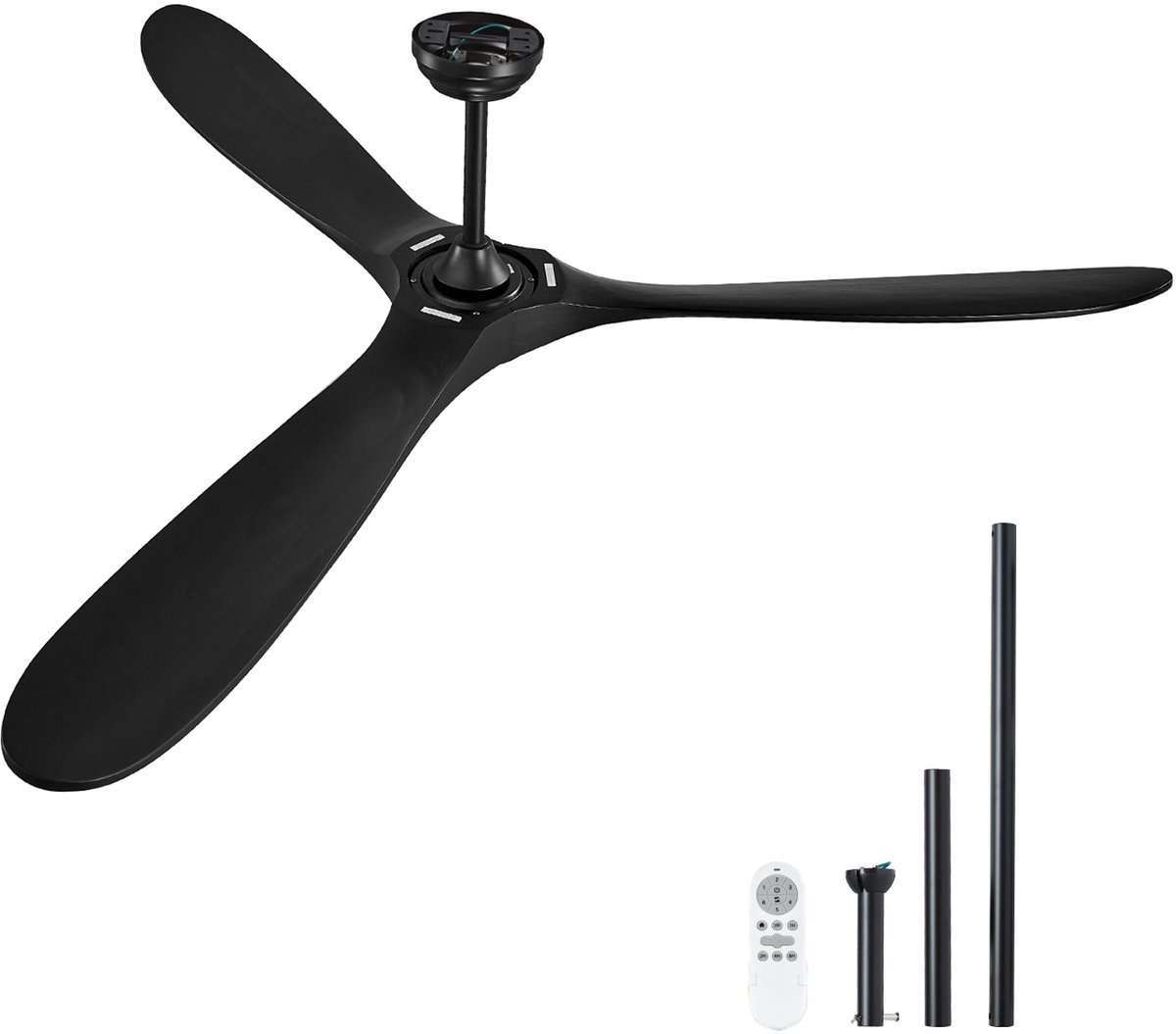 Plafondventilator 180 cm - Zonder Licht - 6 Snelheden met Afstandsbediening - 3 Houten Bladen - Omkeerbare DC-motor - Binnen en Buiten - Zwart