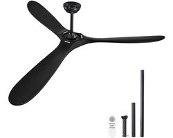 Plafondventilator 180 cm - Zonder Licht - 6 Snelheden met Afstandsbediening - 3 Houten Bladen - Omkeerbare DC-motor - Binnen en Buiten - Zwart