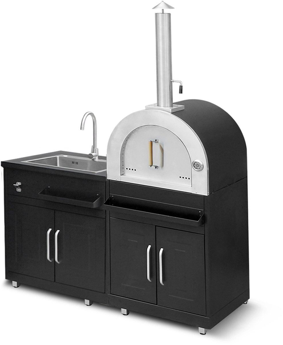 Oviala - Metalen buitenkeuken met 2 spoelbakken en pizzaoven - Memphis
