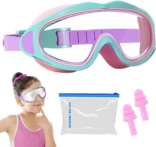 Lunettes de natation pour enfants - panoramiques à 180 degrés, anti-fuite et anti-buée, avec bouchons d'oreilles - 4-12 ans, pour filles et garçons