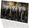 Olifanten, Surrealistisch, Bruin, grijs, zwart, geel, goud