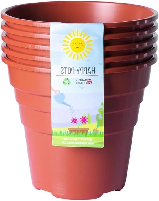 - Pak van 5 premium 15 cm glanzende terracotta plastic plantenpotten - herbruikbare bloempotten voor binnen/buiten woondecoratie tuinieren - rond duurzaam UV-bestendig recyclebaar