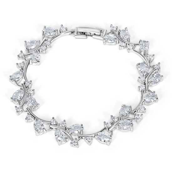 Bracelet de mariée Juwelium réglable de 16,5 cm à 19 cm avec cristaux de zircone dans un coffret à bijoux de Luxe avec roses et ours en peluche de 22 cm avec texte « Je t'aime » - Cadeau Perfect pour femme, petite amie, mère, fille