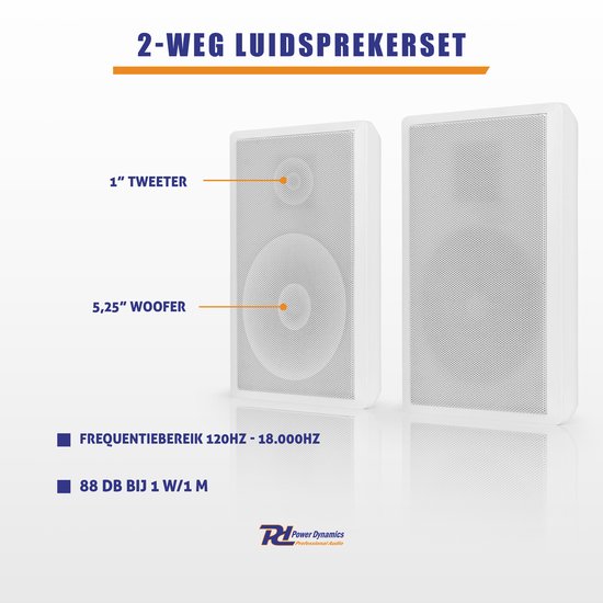 Power Dynamics WSF30W Flatpanel speaker set - Platte Hi-Fi muurspeakers - 100V - 5.25 inch - Wit van Merkloos — afbeelding 3
