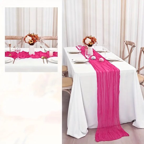 Chemin de table en étamine PolkaHome® 1 pièce – Nappe en étamine de coton – Chemins de table textile et nappe 90 x 300 cm – Chemin de table en étamine, étamine (Fuchsia)