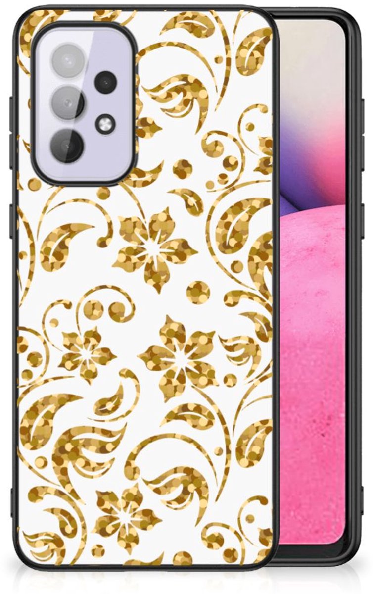 Samsung Galaxy A33 5G Bloemen Hoesje Gouden Bloemen