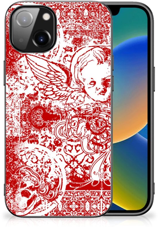Coque arrière Coque en Siliconen TPU Apple iPhone 14 Coque pour téléphone portable avec bordure noire Crâne d' Angel Rouge