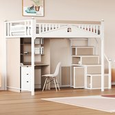 Kinderstapelbed 2 X 90 X 200 Cm, Hoogslaper Met Trap, Massief Houten Frame Grijs Kinderstapelbed 2 X 90 X 200 Cm, Hoogslaper Met Trap, Massief Houten Frame Grijs