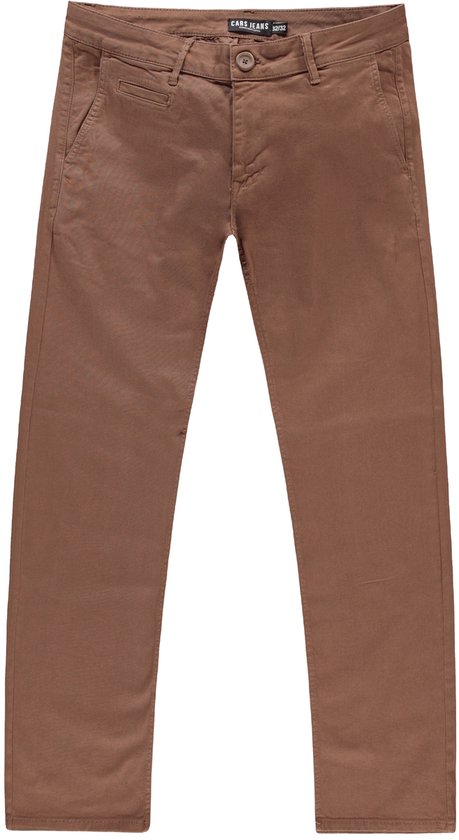 Bruine chino broek met label 'Cars Jeans', knoopsluiting, steekzakken en slim fit pasvorm.
