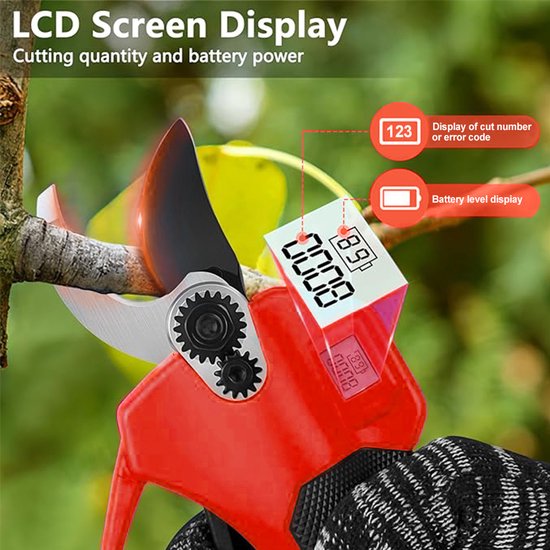 Batterij snoeien elektrische tuinschaar, 0-40 mm snijdiameter, progressief digitaal display, met 2 batterij, 21V tree schaar, rood van Merkloos	 — afbeelding 5
