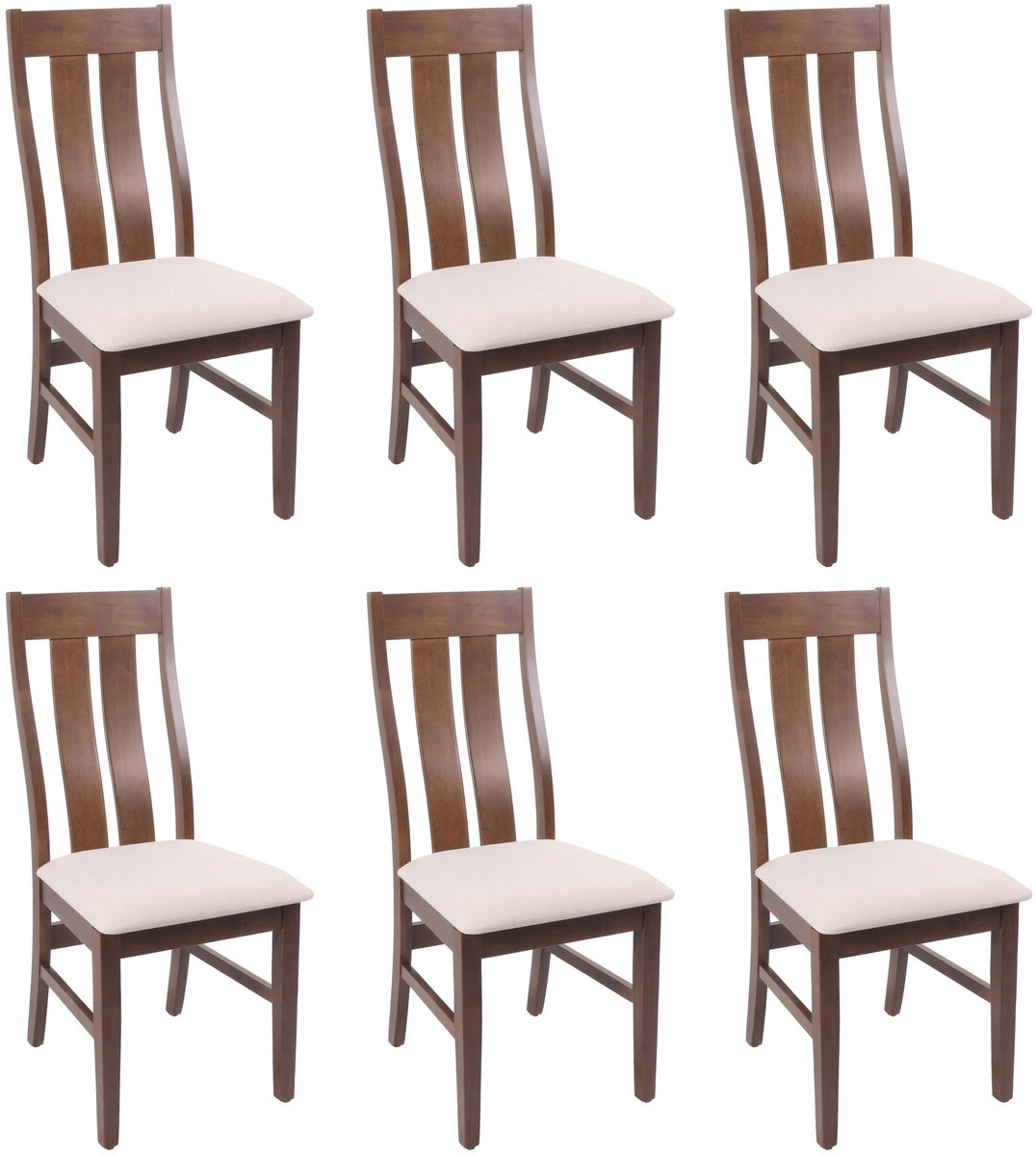 Set van 6 eetkamerstoelen MCW-M58, keukenstoel, stoel met rugleuning, stof/textiel, massief hout ~ donker frame, crème