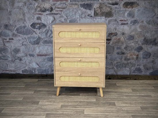Ladekast MCW-M38, kast dressoir highboard, Kubu rotan hout, 101x71x42cm eiken-look