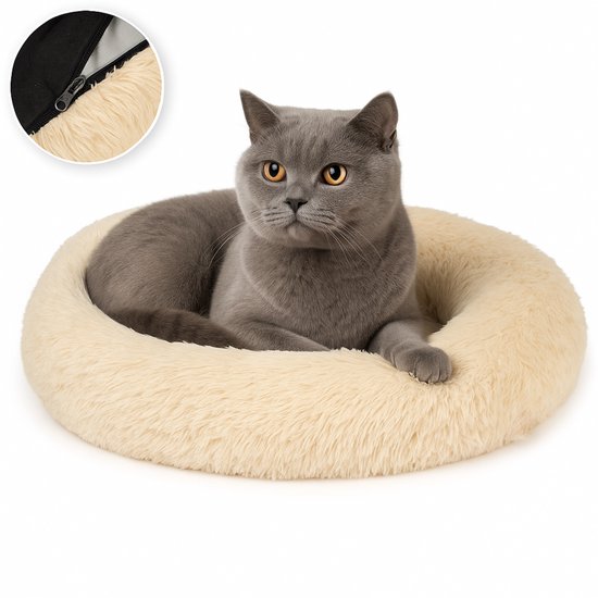 Pet Perfect Donut Kattenmand - Zacht Pluche Kattenmandjes - Kattenmanden - Créme/Bruin