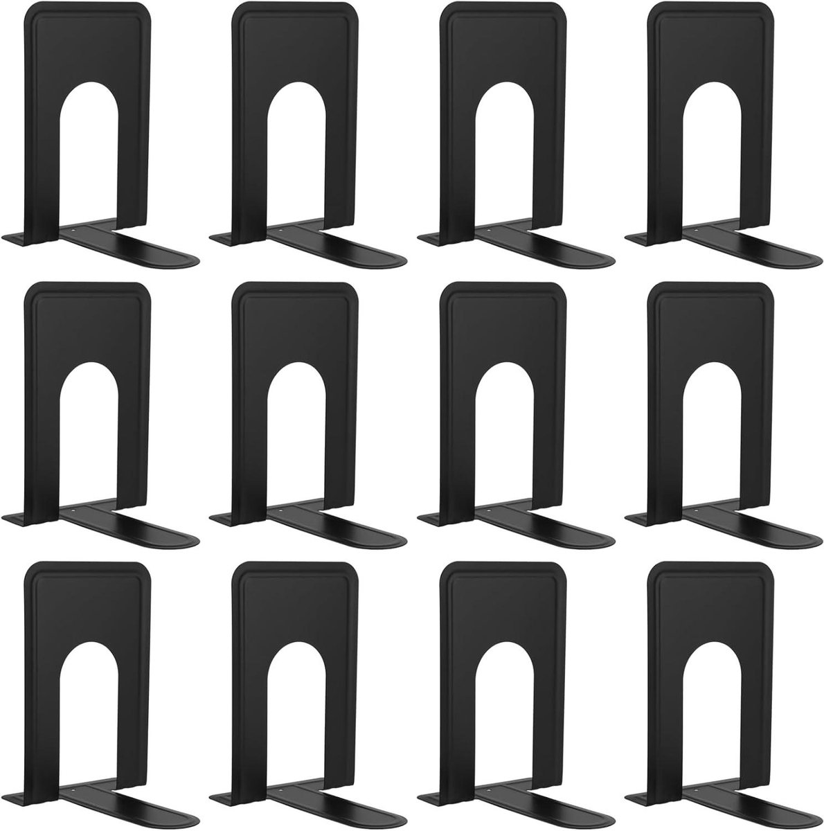 Inovra Plus - 6 paar metalen boekensteunen zwart - Anti-slip basis - Voor planken thuis kantoor school bibliotheek