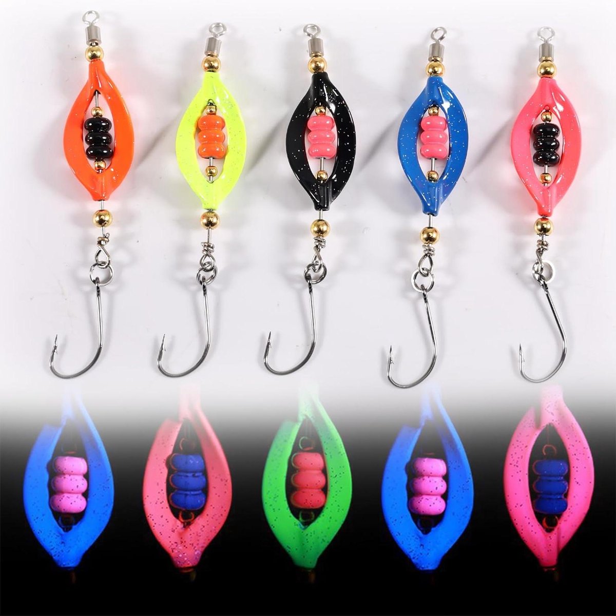 Allecto Plus - Forellenlepelset Twister Spinner 4 g UV-actief - Set van 5 stuks met zelfoplichtend effect - Voor forelvissen - Inclusief spoonbox