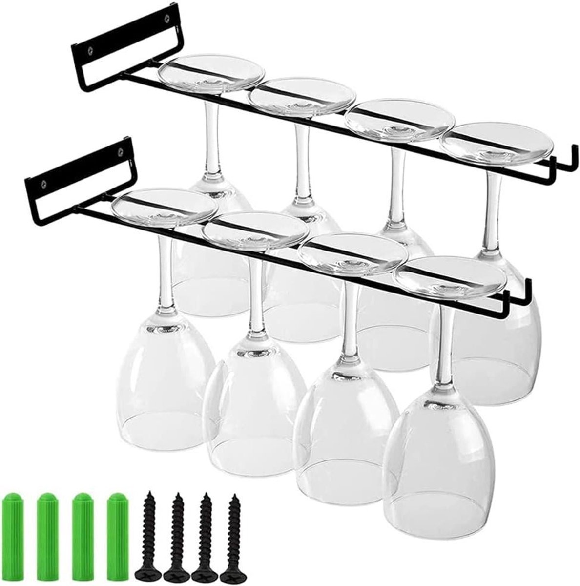 Innovra Plus - 2 stuks wijnglashouders omgekeerd | Metalen stemware rek voor thuis bar keuken restaurant | Inclusief schroeven en expansiebuizen (zwart)