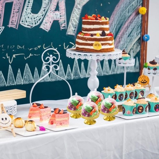 inheming Mini Taartstandaard, 12 stuks, taartbelletjes, muffinglokken, taartplaat, mini-patisserie, serveerborden met kap en voet, voor bruiloft, verjaardag, babyshower, tafeldecoratie - goud