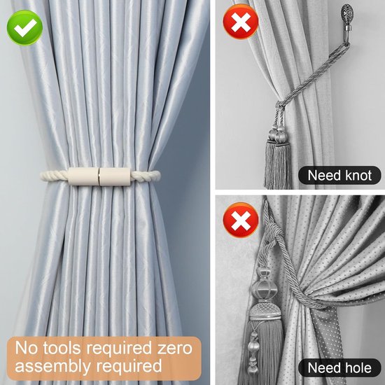 IVEOPPE Katoenen macramé gordijnbinders, 2 stuks, Boheemse stijl, handgeweven, polyester, 4 kleuren beschikbaar, gordijnhouder decoratie, 53 cm, 0,14 kg