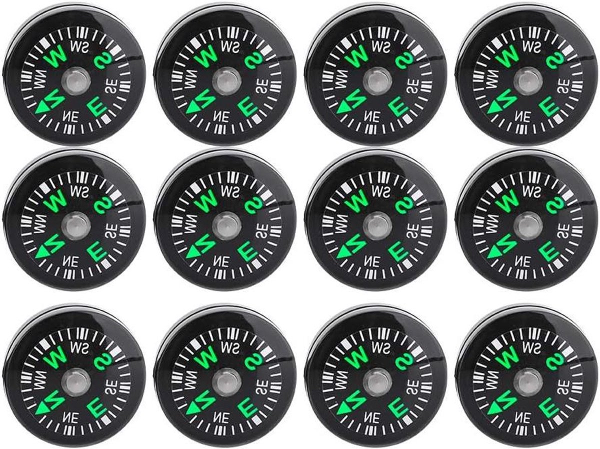 Allecto Plus - Mini kompas 12 stuks voor outdoor camping en wandelen