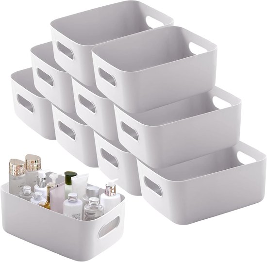 SHUESS 10 stuks grote kunststof opbergdozen 30 x 20 x 12 cm, opbergdozen met handvat, opbergmand opbergdoos voor keuken, kast, kantoor, badkamer, speelgoed