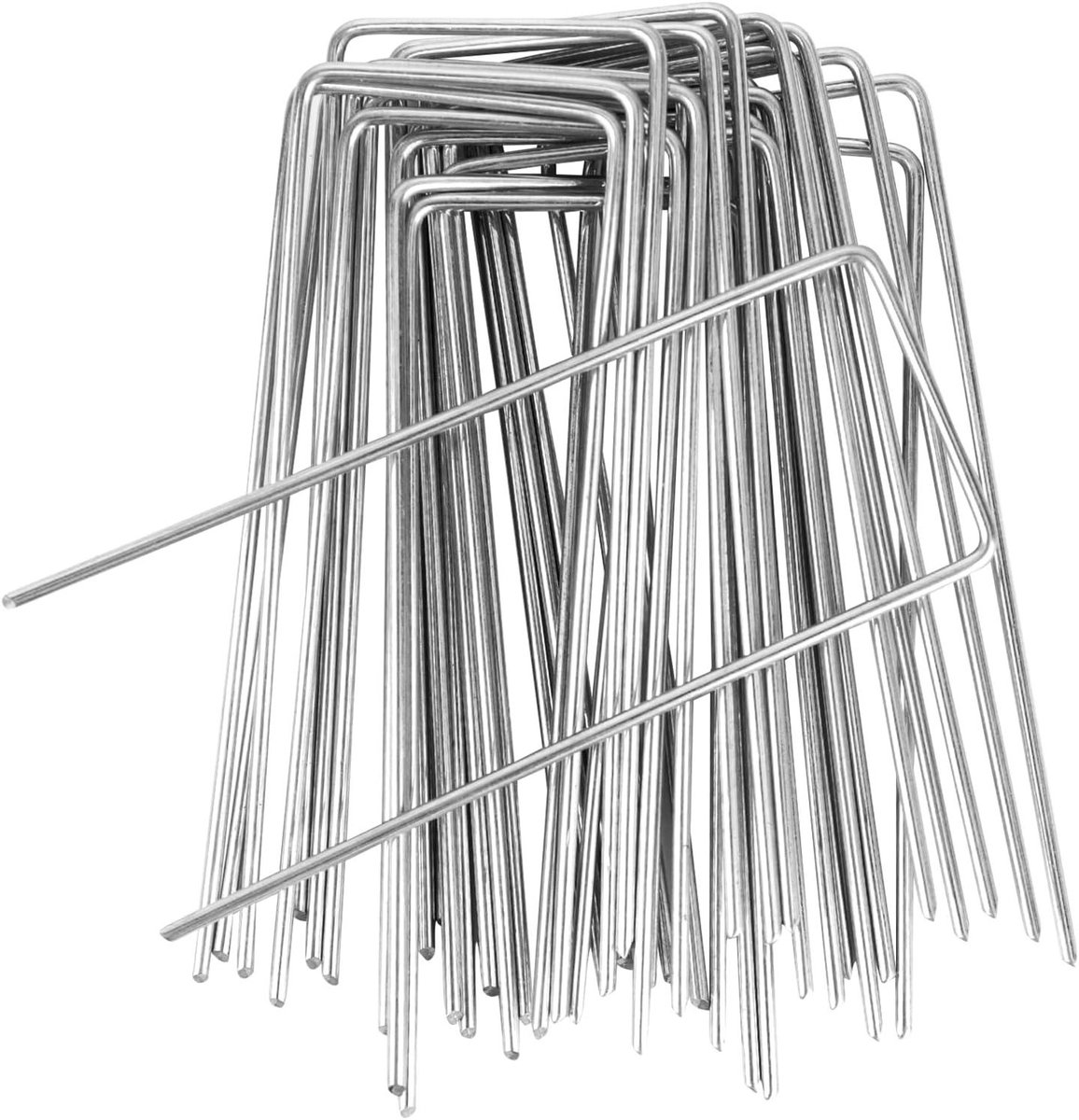 Goedkoopste Grondankers voor onkruidvlies haringen van verzinkt staal in set - Handige U-vormige tuinharingen voor het bevestigen van onkruidtegels - 150 mm lang