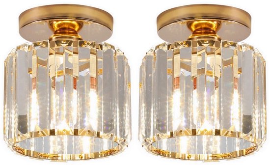 2 Stuks Moderne Plafondlamp Kristallen Plafonnière voor Keuken Slaapkamer Woonkamer Goud