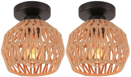 Lot de 2 plafonniers Boho tissé, abat-jour Zwart pour chambre , Cuisine , salon