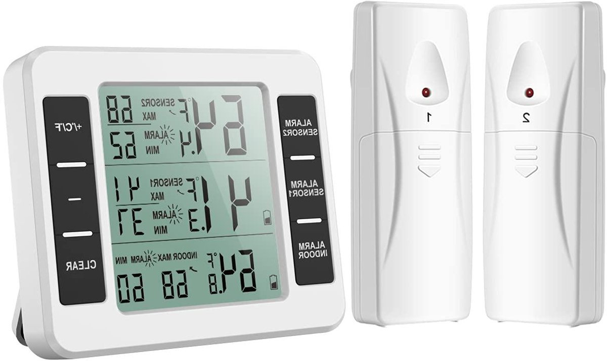 Allecto Plus - Digitale Koelkast- en Diepvriesthermometer met Alarm en 2 sensoren - Thermometer voor binnen en buiten met Temperatuuralarm - Min./Max. Temperatuurweergave