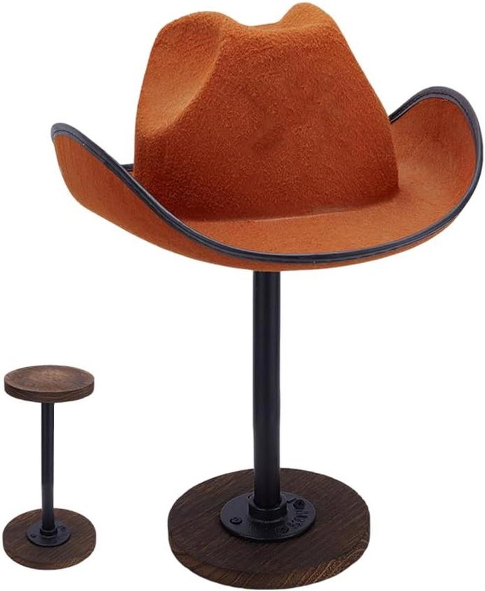 Allecto Plus - Rustieke Houten Hoed Display Stand Vintage - Helm Rack Tafelblad Organizer - Home Store Opslag - Bruin 1 Pack.