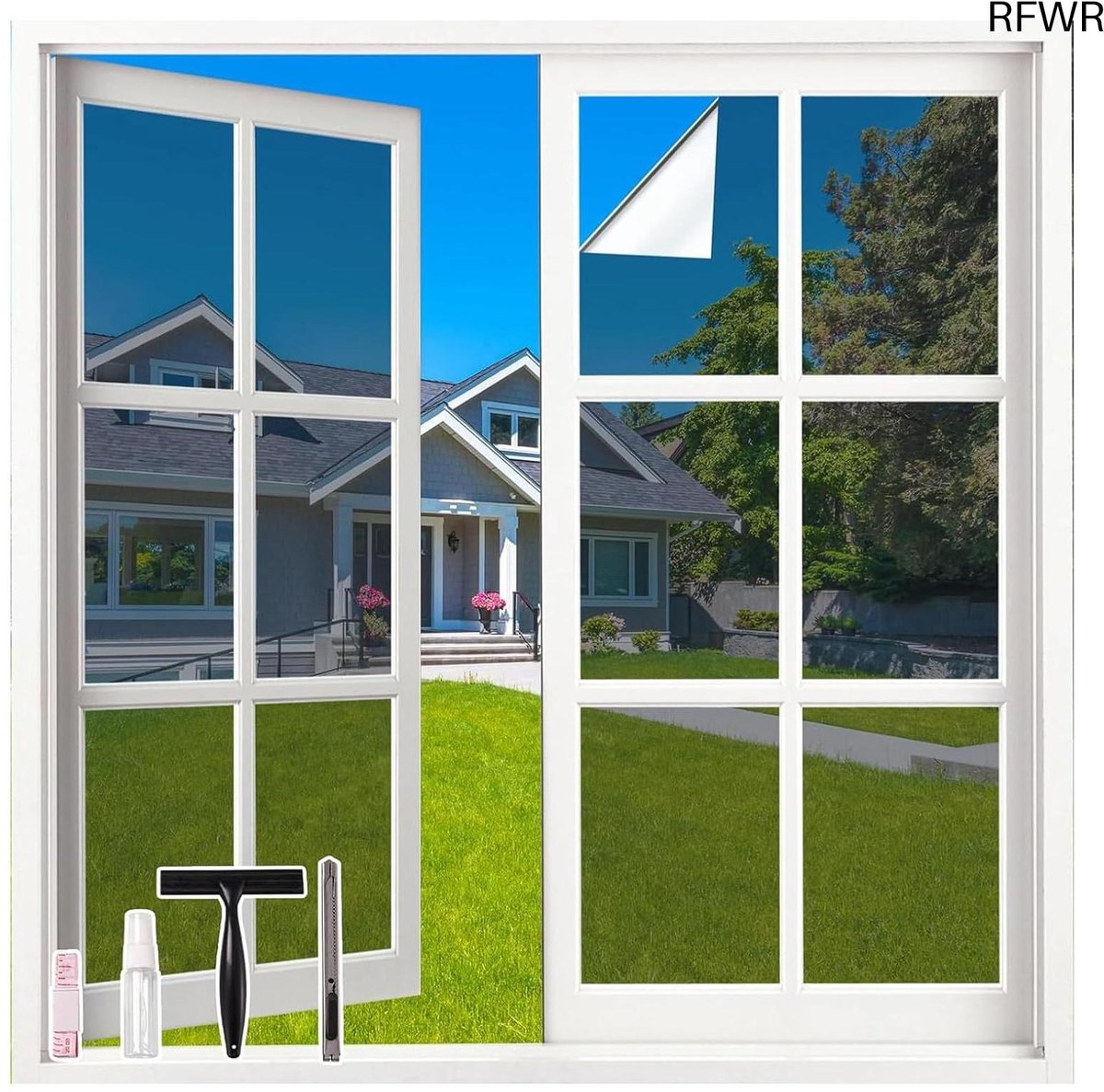 RFWR Zilveren Spiegelfolie voor Raam - Zonwerende en Inkijkbeschermende Folie 60 x 800 cm - Statisch Zelfklevend