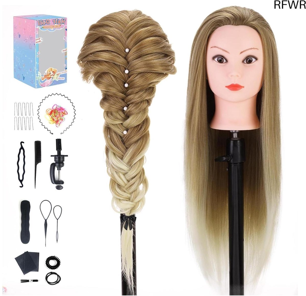 RFWR® Kappershoofd met 75 cm Echt Haar voor Hairstyling en Oefenen