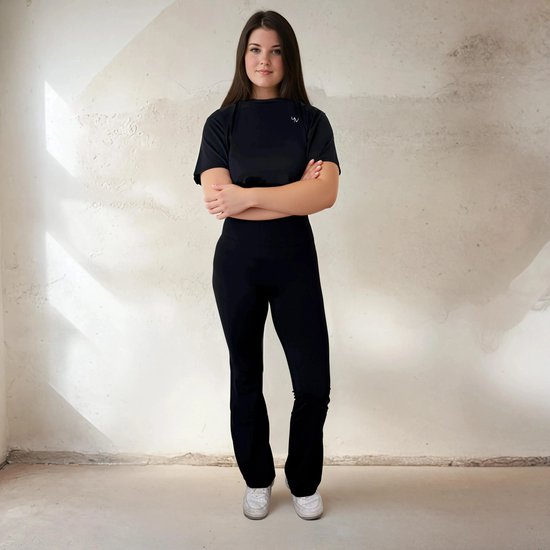 YV SPORT Flared Sportlegging dames Chicago - Hoge taille met stevige band - Premium kwaliteit - Squat-proof - Flared pijpen - Comfortabel en zacht - Fitness en sportlegging - Sportkleding dames - Zwart - Maat S van Merkloos — afbeelding 5
