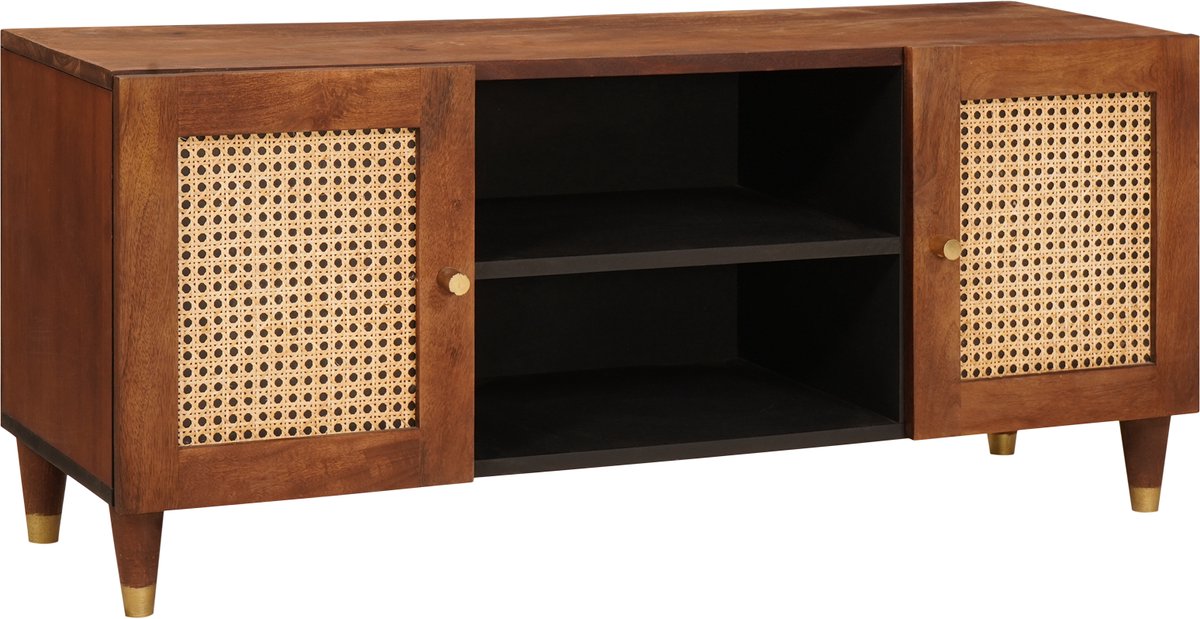 vidaXL - TV - Kast - met - plank - Bruin - 105 - x - 33,5 - x - 46 - cm - Massief - Mango - Hout