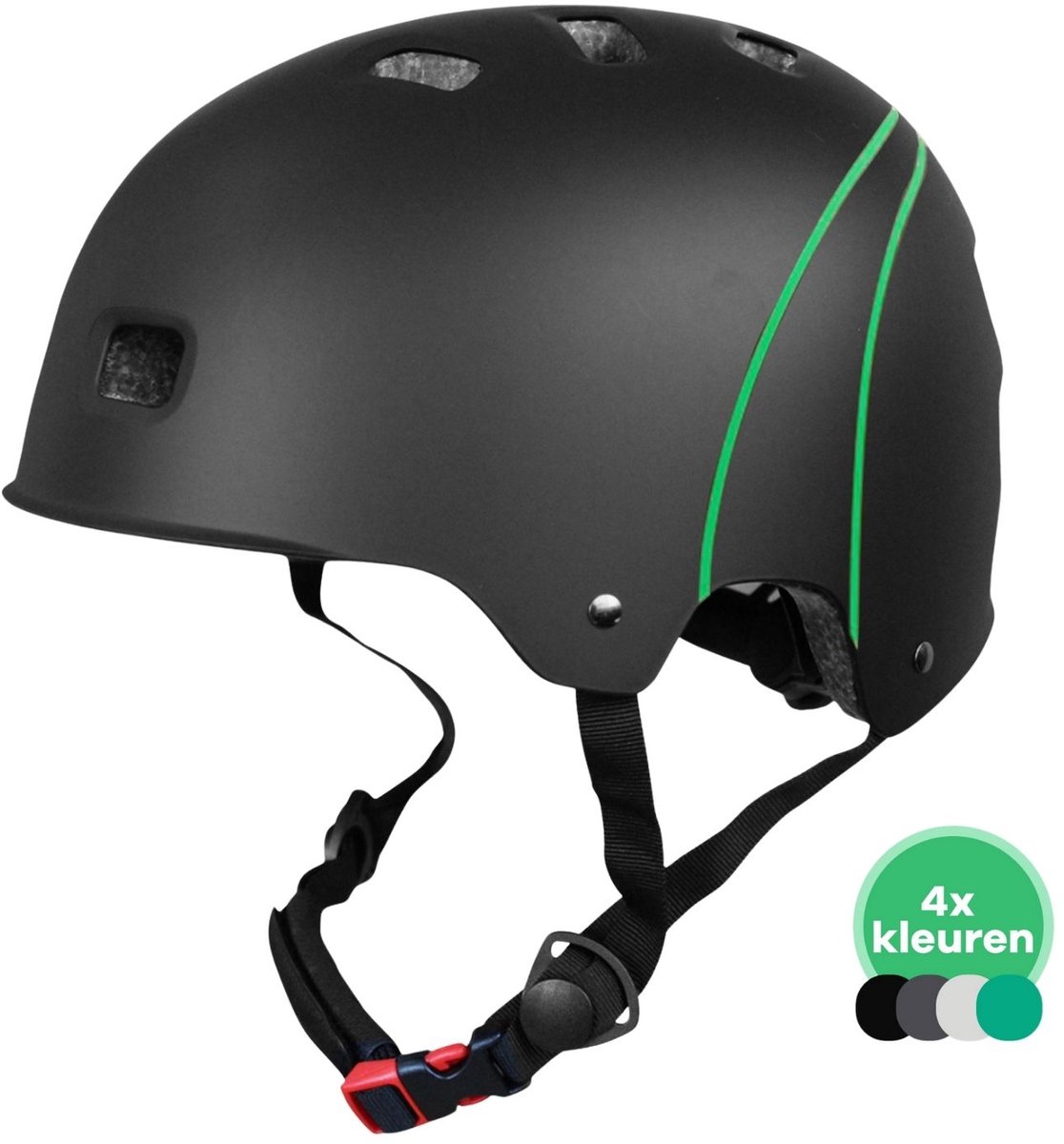 GOOFF® Skate Snorscooterhelm speed pedelec helm - matzwart & groen GO-OFF - lichtgewicht snorfiets helm - NTA gecertificeerd speed pedelec helm - geschikt voor blauw kenteken snorscooter en snorfiets - maat M