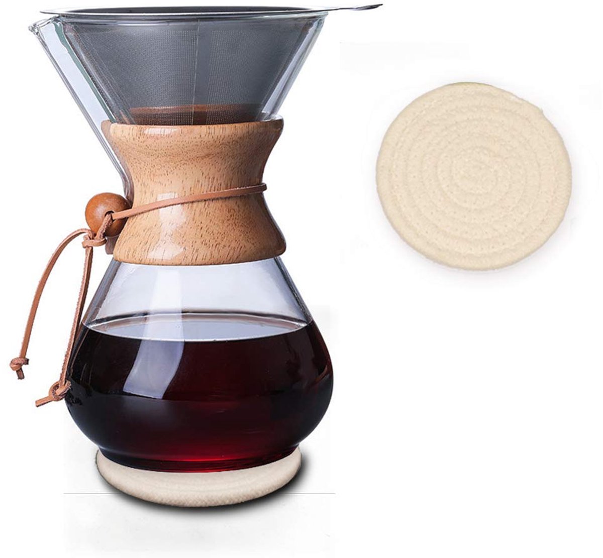 Houten hals koffiezetapparaat - herbruikbaar filter - 800 ml