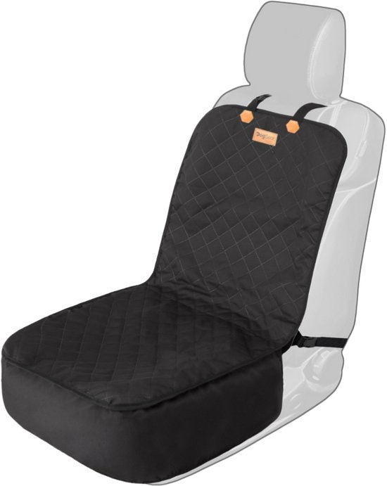 Zwarte autostoelhoes met ruitpatroon, tentoongesteld op een autostoel. "DogSeat"