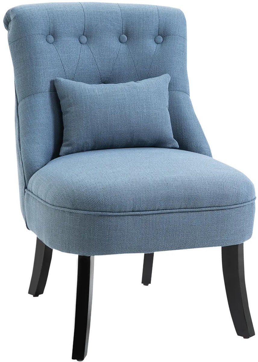Merax Loungestoel Blauw – Comfortabele Fauteuil met Rugkussen en Houten Poten – Relaxstoel