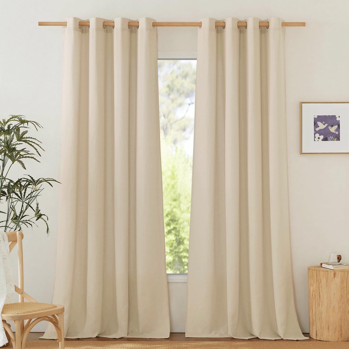 Ibenzoa® Elegante Linnenlook Gordijnen Set met Inslagringen voor Stijlvolle Woonkamerdecoratie
