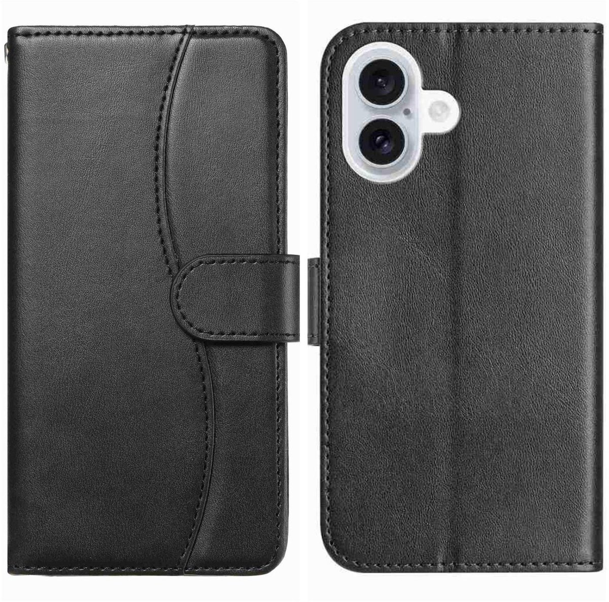 Mobigear Telefoonhoesje geschikt voor Apple iPhone 17 Hoesje | Mobigear S Line Bookcase Portemonnee | Pasjeshouder voor 3 Pasjes | Telefoonhoesje voor Pinpas / OV Kaart / Rijbewijs - Zwart