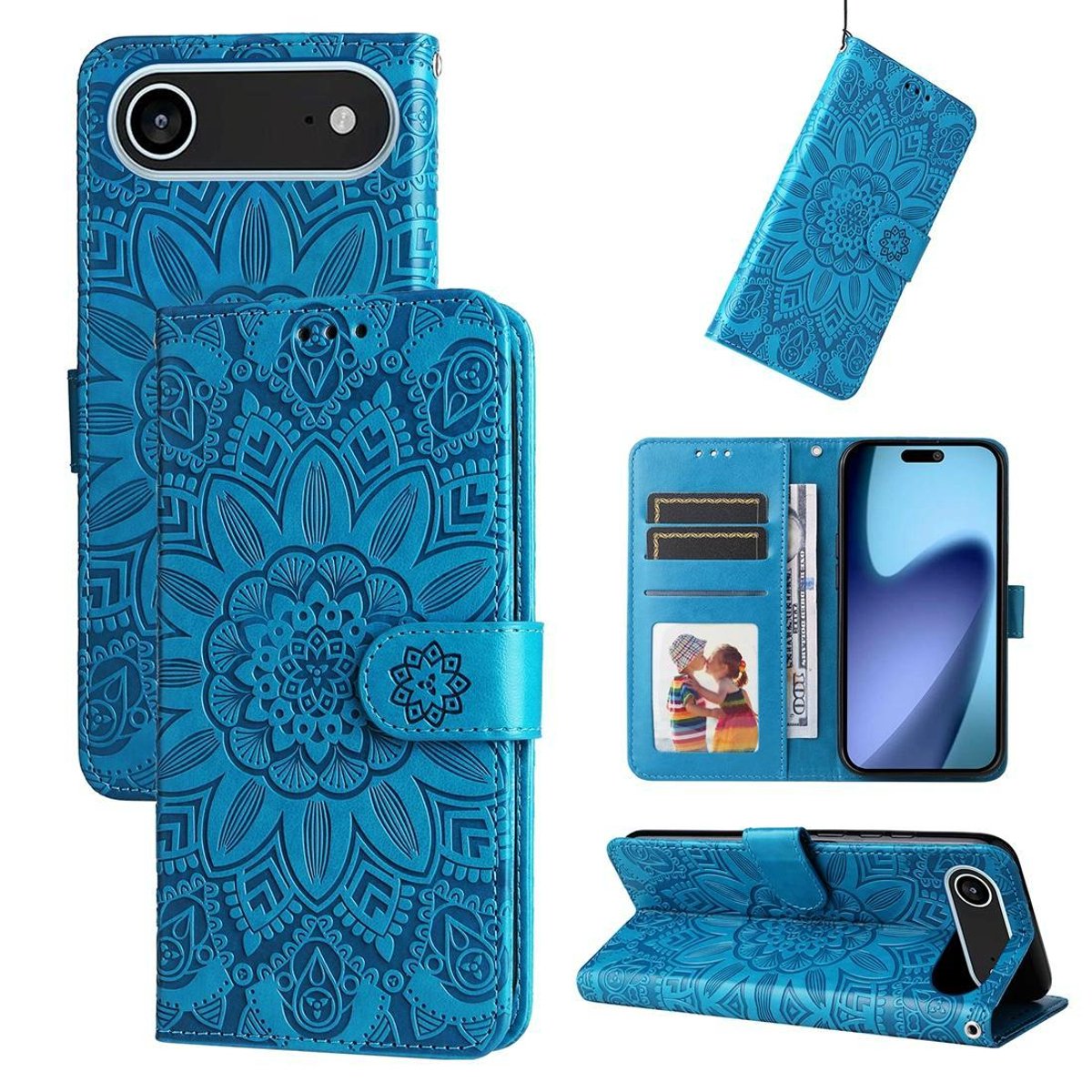 Mobigear Telefoonhoesje geschikt voor Apple iPhone Air Hoesje | Mobigear Sunflower Bookcase Portemonnee | Pasjeshouder voor 3 Pasjes | Telefoonhoesje voor Pinpas / OV Kaart / Rijbewijs - Blauw