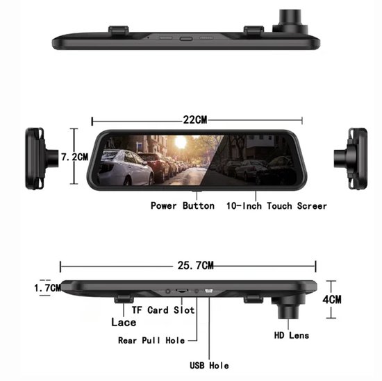 Vtopek - Dual 1080p Spiegel-Dashcam - 10 IPS Touchscreen
