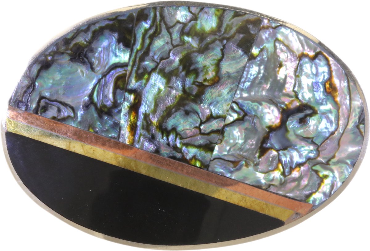 Behave – broche – blauwgroen – zilverkleurig – schelp – epoxy – ovaal