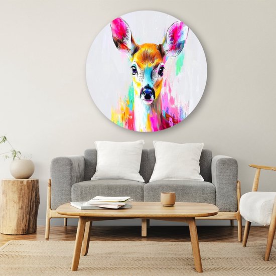 Kleurrijk hert in digitale stijl - Hert wandcirkels - Wandobject rond dieren - Digital Art - Unieke Forex muurcirkels - Woondecoratie - muurcirkel forex 100x100 cm