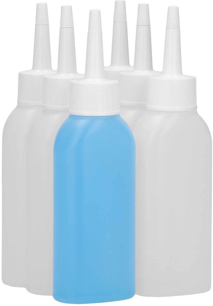 6 x 100 ml Platte fles HDPE naturel + doseer tuitdop knijpbaar wit - BPA Vrij - Niet Breekbaar - Plastic Flesjes Navulbaar - Met Dop - Lege Flessen - 6 stuks