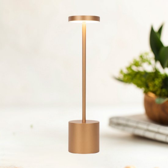 BOECK - Lamp - Draadloze Tafellamp – Luxe LED Bureaulamp met Touchbediening & Dimbaar Licht – Oplaadbaar via USB – Designlamp voor Slaapkamer, Restaurant of Bureau - Goud