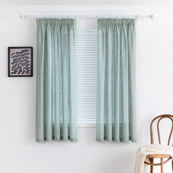 EMEMA Gordijnen, linnen, met inslagringen, voile, linnenlook, modern, semi- transparant, voor woonkamer, decoratief, kinderkamer, lusgordijn, keukengordijn, set van 2, 140 x 145 cm (b x h), zuiver wit